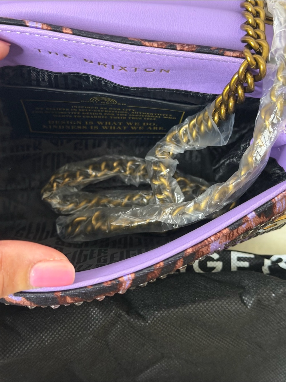 Kurt Geiger Purple, Black & Brown Sequin Leopard Shoulder Bag - Picture 4 of 5